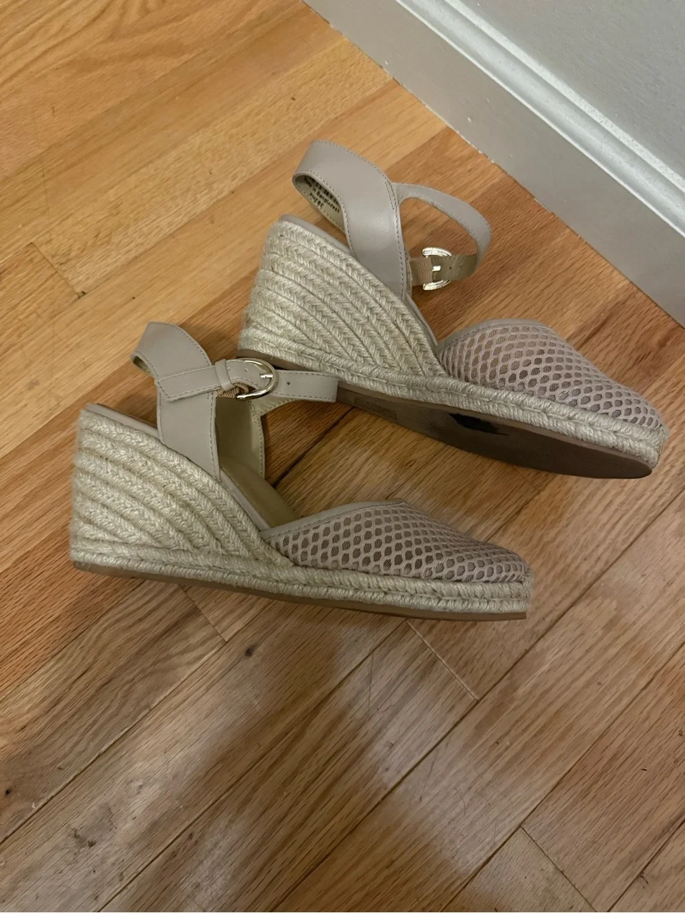 Naturalizer Beige Mesh Wedge Sandals with Ankle Strap
